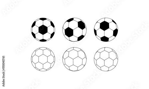 
icon Six soccer balls in various shading styles perfect for sports themed designs, products, posters and social media content creation.