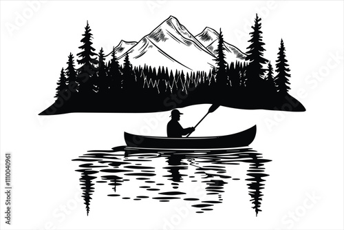 Canoe boat silhouette vector art illustration