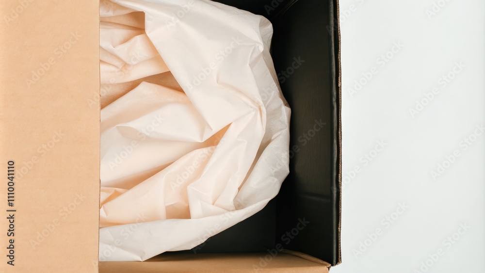 Open Box with Soft Tissue Paper Ready for Packaging or Gift Wrapping Open Box with Soft Tissue Paper Ready for Packaging or Gift Wrapping