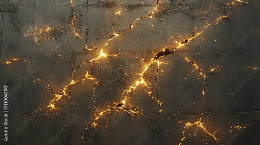 Cracked concrete wall with glowing highlights. Cracked concrete wall with glowing highlights.