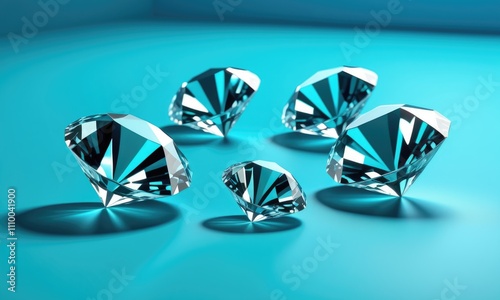 Sparkling diamonds on blue background showcasing luxury and elegance photo