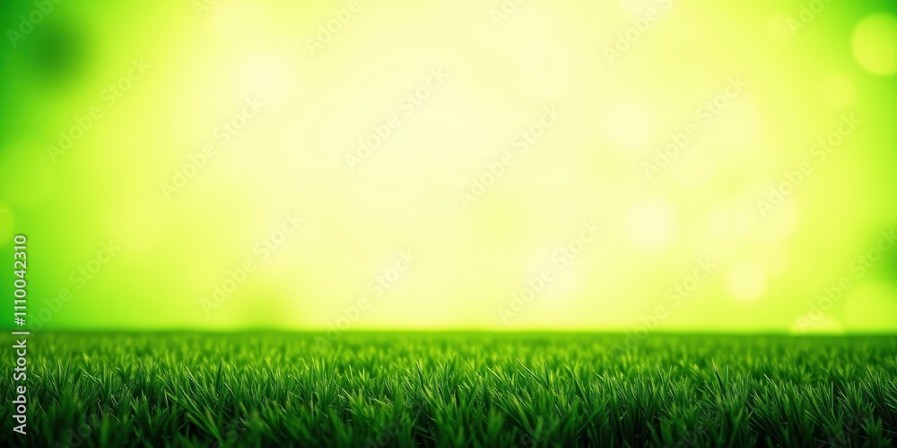 Fototapeta premium A close-up of lush green grass blades with a bokeh background of green and yellow tones