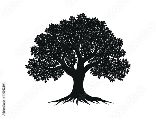 Hickory tree silhouette vector illustration