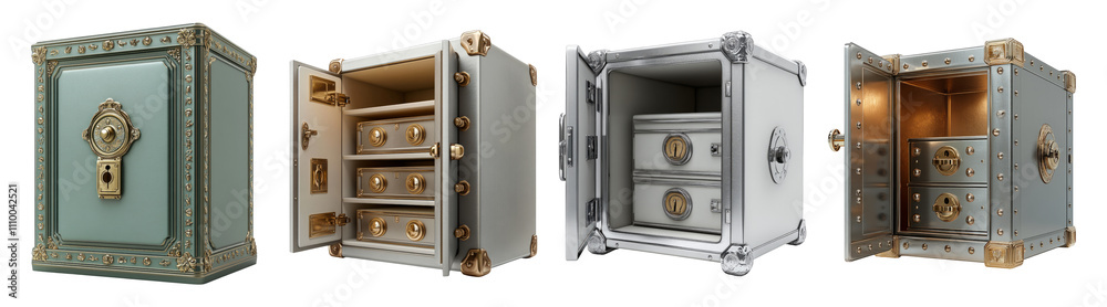 Fototapeta premium Vintage Safe Collection on Transparent Background