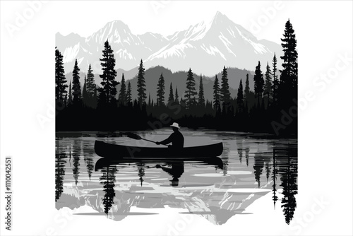 Canoe boat silhouette vector art illustration