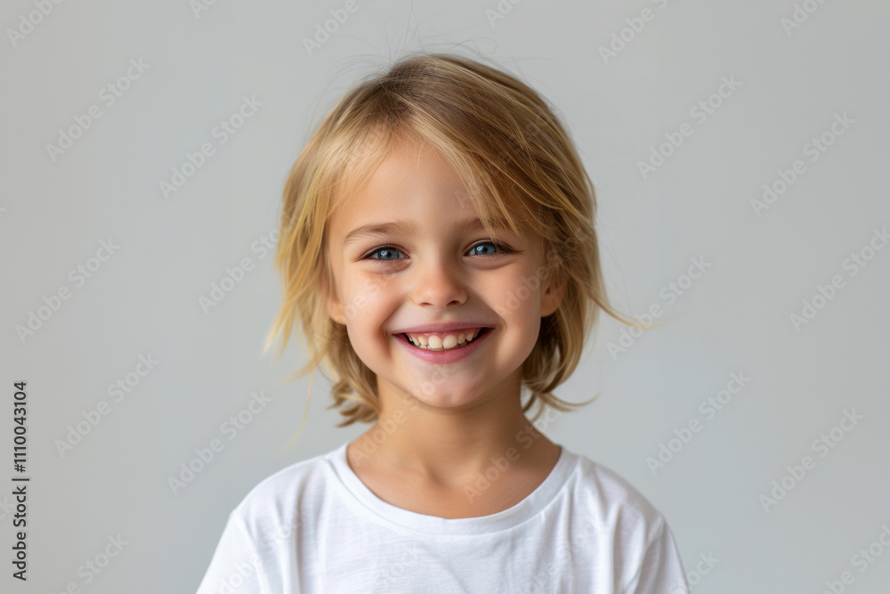 A young blonde child with long hair smiles gently, wearing a white shirt, against a neutral light background. The child’s soft expression and natural look create a warm, calm atmosphere. A young blonde child with long hair smiles gently, wearing a white shirt, against a neutral light background. The child’s soft expression and natural look create a warm, calm atmosphere.