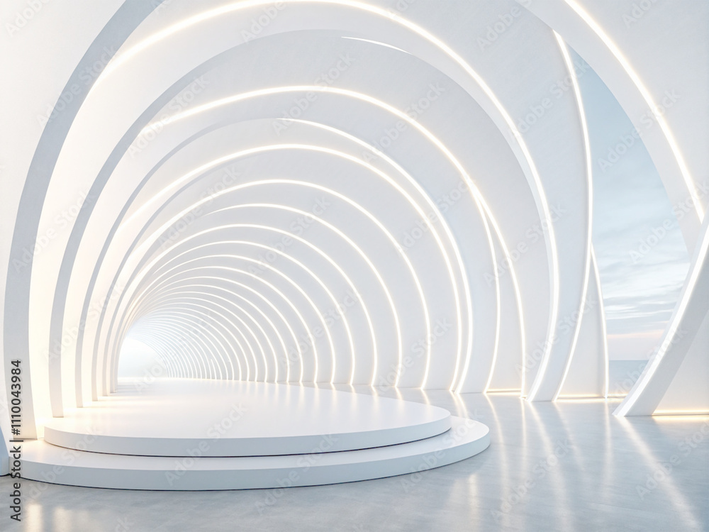 White room with curves, modern and contemporary design. White room with curves, modern and contemporary design.