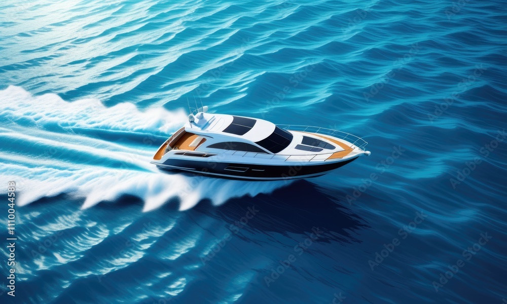 Luxury yacht cruising through pristine waters with sunlit waves Luxury yacht cruising through pristine waters with sunlit waves