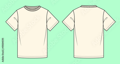 Men's short-sleeve crew-neck ecru colour regular T-shirt flat sketch template.