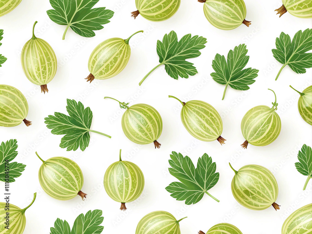 Seamless pattern with gooseberry on white background.