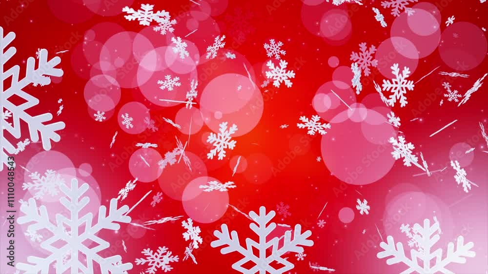 Christmas Snowflakes Background. Winter Snow Falling Background Red. Seamless Loop Christmas Snowflakes Background. Winter Snow Falling Background Red. Seamless Loop