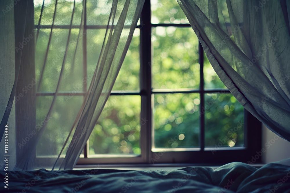 Sunlight Streaming Through Sheer Curtains by a Window Sunlight Streaming Through Sheer Curtains by a Window