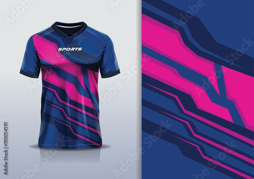 T-shirt mockup abstract stripe line jersey design for football, soccer, racing, esports, running, in blue pink color
