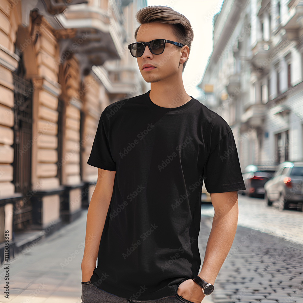Black T-Shirt Mockup for Young Male Model. Black T-Shirt Mockup for Young Male Model.