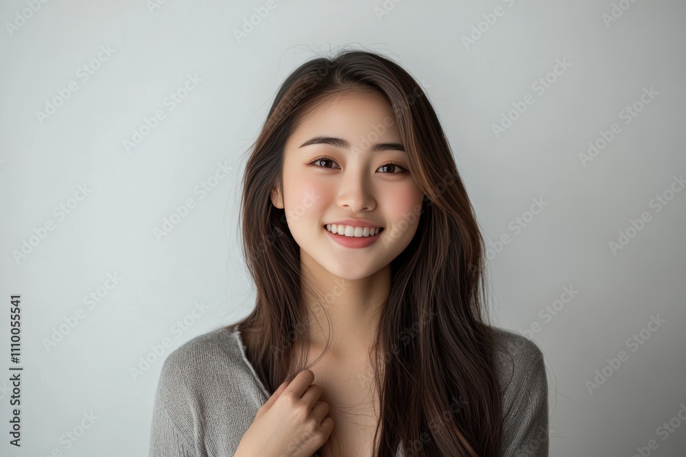 Portraits of Asian women in simple casual attire, standing against plain white background, wear minimal makeup display natural expressions, emphasizing modern, everyday style. Portraits of Asian women in simple casual attire, standing against plain white background, wear minimal makeup display natural expressions, emphasizing modern, everyday style.