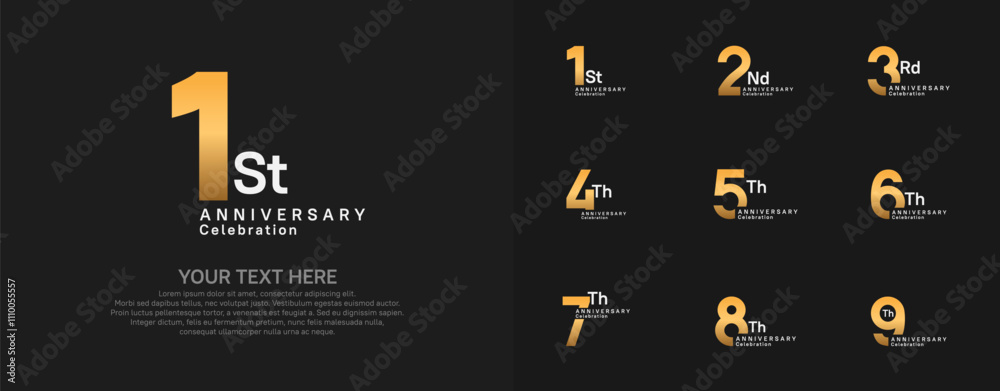 Anniversary logo set vector design, gold and silver color for celebration event Anniversary logo set vector design, gold and silver color for celebration event