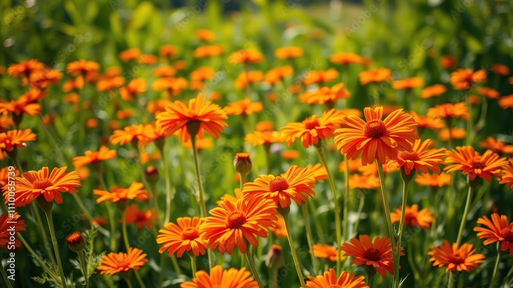 A field of vibrant orange wildflowers basking in the warm sunlight, creating a breathtaking display of nature's beauty. A field of vibrant orange wildflowers basking in the warm sunlight, creating a breathtaking display of nature's beauty.