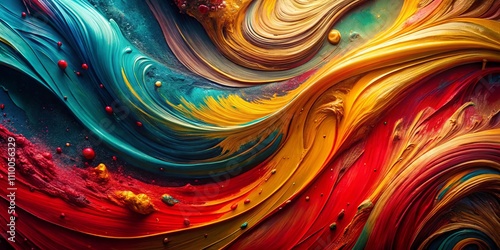 Abstract Swirling Paint Textures in Vibrant Hues of Red, Yellow, and Blue