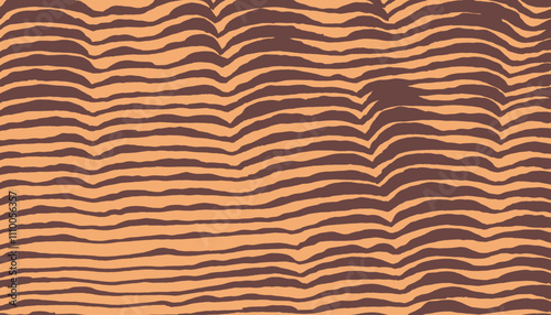Crafted Hand drawn abstract landscape and mountains range pattern, Japanese stripe wave in brush line, engraving, woodcut, wood carving style background, irregular nature inspired texture graphic