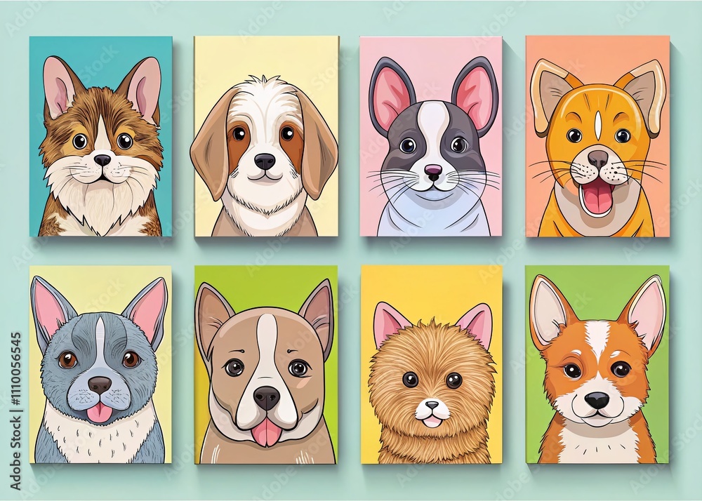 Cute Pets Thin Line Brochure Cards - Animal Flyer Design Cute Pets Thin Line Brochure Cards - Animal Flyer Design