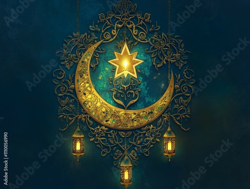 A beautifully intricate Islamic ornament themed around Ramadan photo