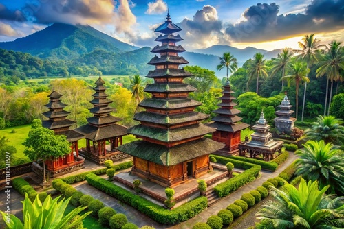 Magelang Temple Indonesia Landscape AI Art, Majestic Indonesian Temple, Stunning Magelang Views,  Ancient Indonesian Architecture,  Temple  photo