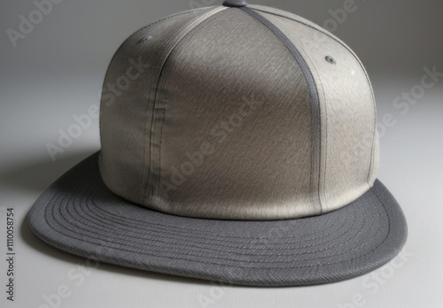 Mockup, Stylish Two Tone Gray Baseball Cap Fashion Accessory, Grey and Beige Hat, Headwear Apparel, Modern Design photo