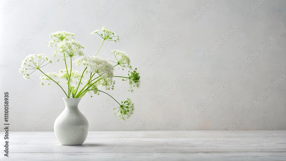 Minimalist White Wild Parsley in Vase AI Photography Minimalist White Wild Parsley in Vase AI Photography