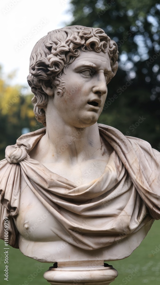 Classical Marble Bust of Male Figure With Stern Expression