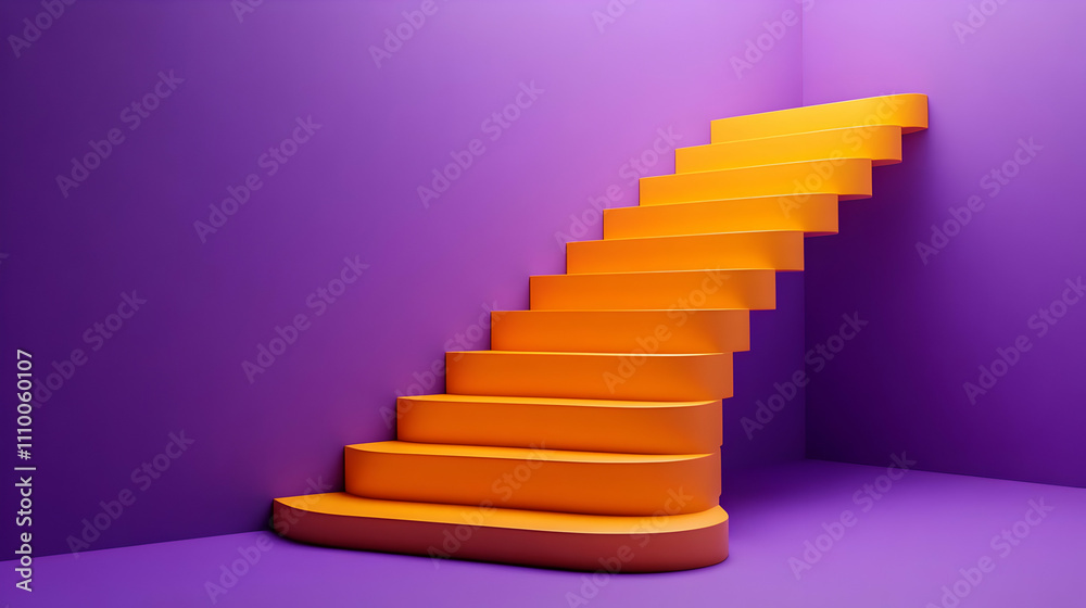 Abstract 3D Orange Staircase on Purple Background Abstract 3D Orange Staircase on Purple Background