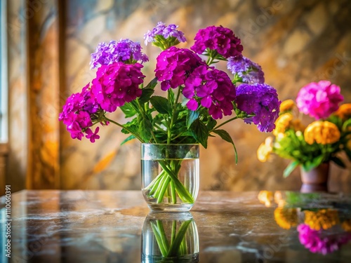 Vibrant Verbena in Vase - Marble Countertop Photography