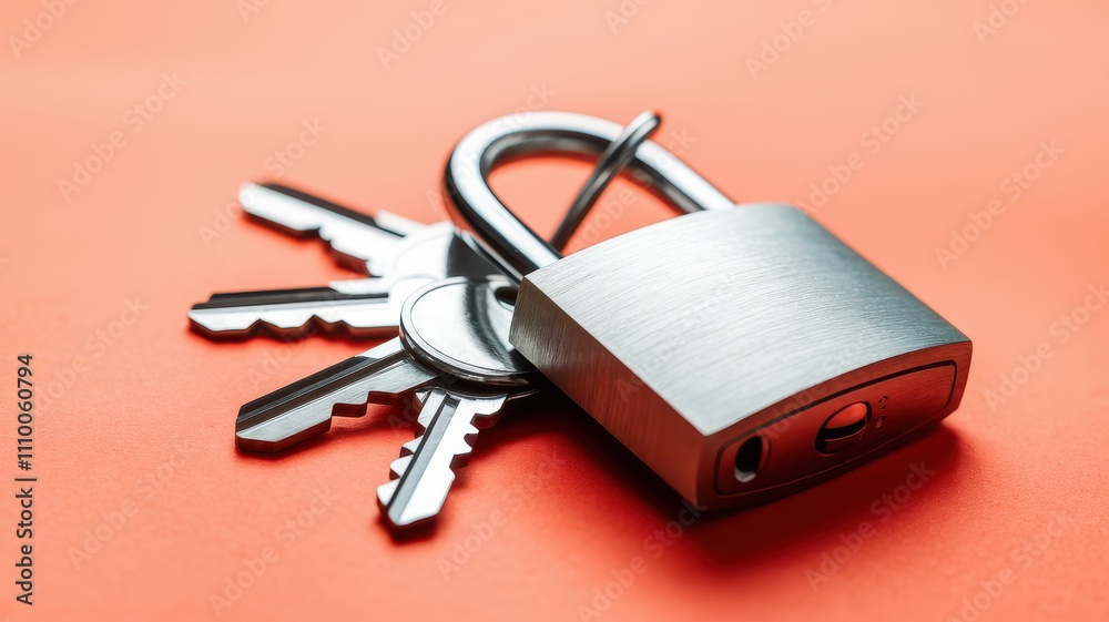 Keys and USB flash drive with padlock design resting on a plain background Keys and USB flash drive with padlock design resting on a plain background