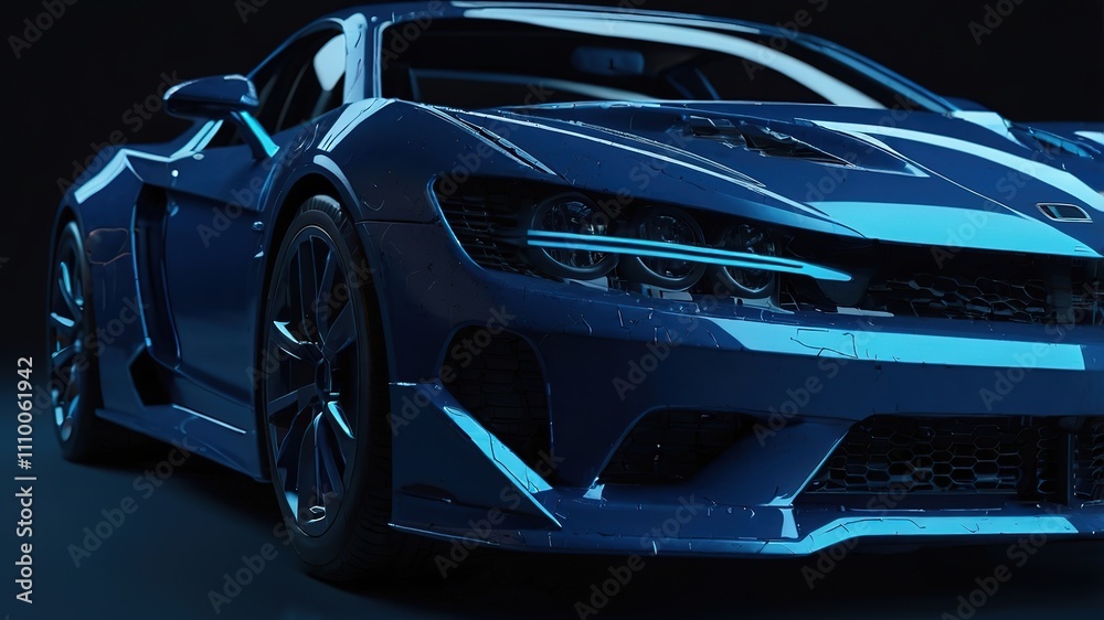 blue Wireframe of a generic and unbranded sport car dark background. 3D illustration, High Resolution blue Wireframe of a generic and unbranded sport car dark background. 3D illustration, High Resolution