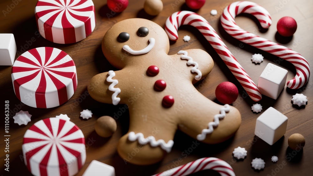 Gingerbread Man with Candy Canes and Pyramid of Sugar Cubes Gingerbread Man with Candy Canes and Pyramid of Sugar Cubes