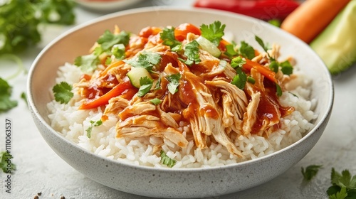 Delicious Chicken Dish with Rice and Fresh Vegetables