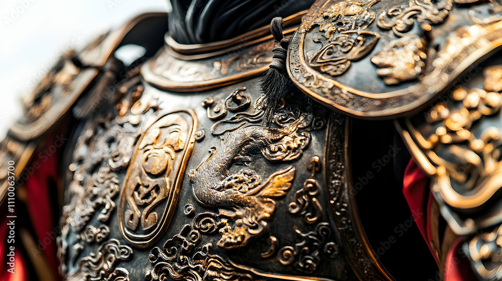 Fototapeta premium Ornate armor featuring intricate dragon designs, showcasing craftsmanship and historical significance.