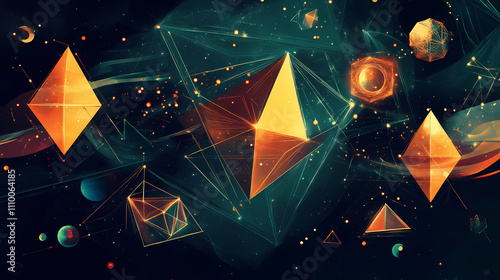 Dark background of platonic solids and sacred shapes. Sacred. Illustration
