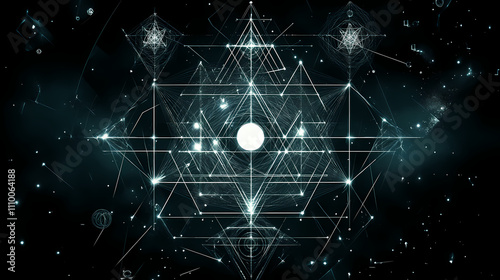 Dark background of platonic solids and sacred shapes. Sacred. Illustration