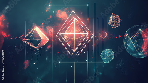 Dark background of platonic solids and sacred shapes. Sacred. Illustration