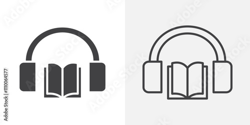 Audio book icon vector set. Black and white.