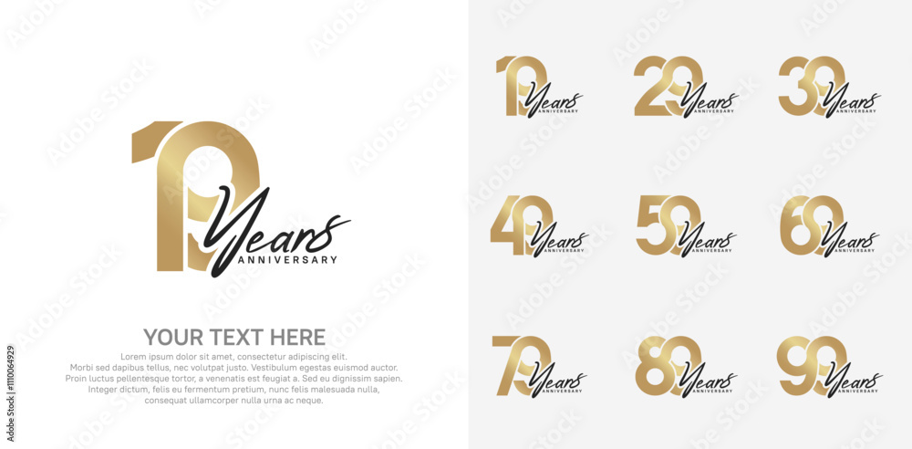 Anniversary logo set vector design, gold and black color for celebration event Anniversary logo set vector design, gold and black color for celebration event