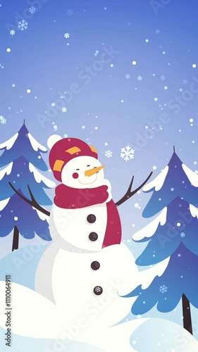 Animation of snowman and Christmas Tree, vertical HD