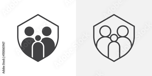 Family insurance icon vector set. Black and white.