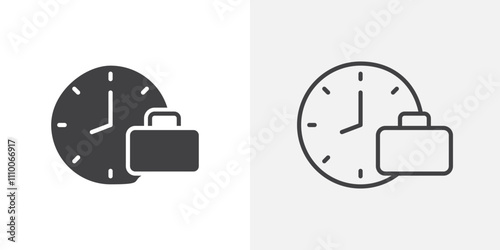 Office time icon vector set. Black and white.