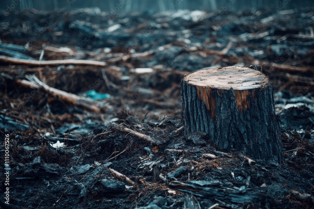 A close-up view of a tree stump in a deforested area surrounded by remnants of trees, showcasing the impact of logging on natural landscapes and ecosystems. A close-up view of a tree stump in a deforested area surrounded by remnants of trees, showcasing the impact of logging on natural landscapes and ecosystems.