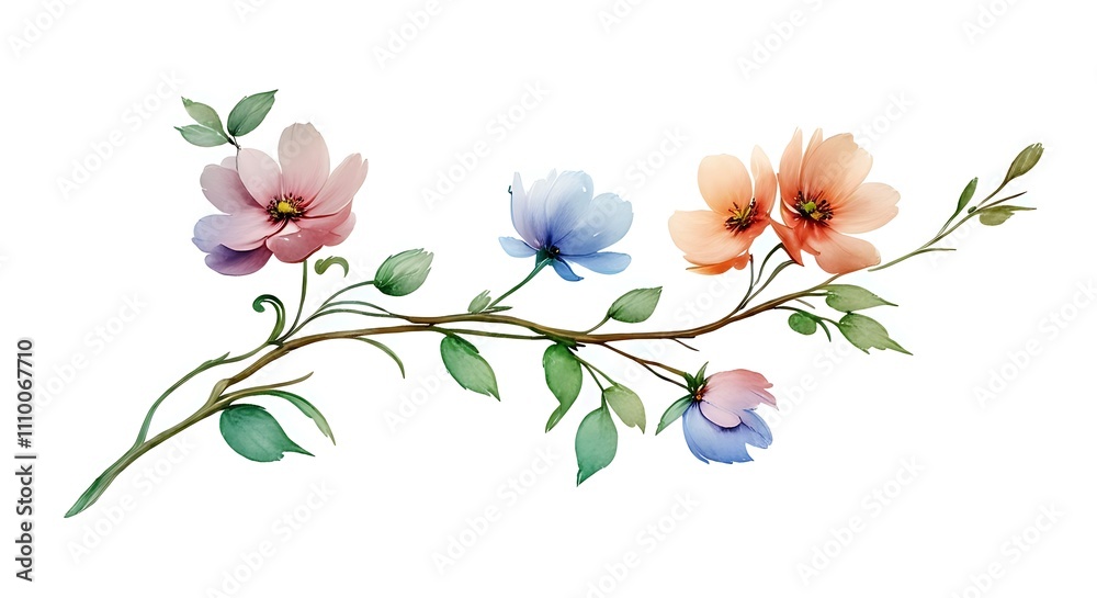 Elegant Watercolor Botanical Collection on White Background Elegant Watercolor Botanical Collection on White Background