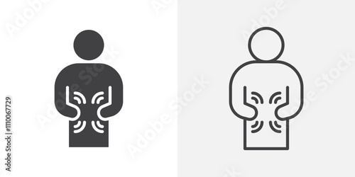 Stomachache icon vector set. Black and white.