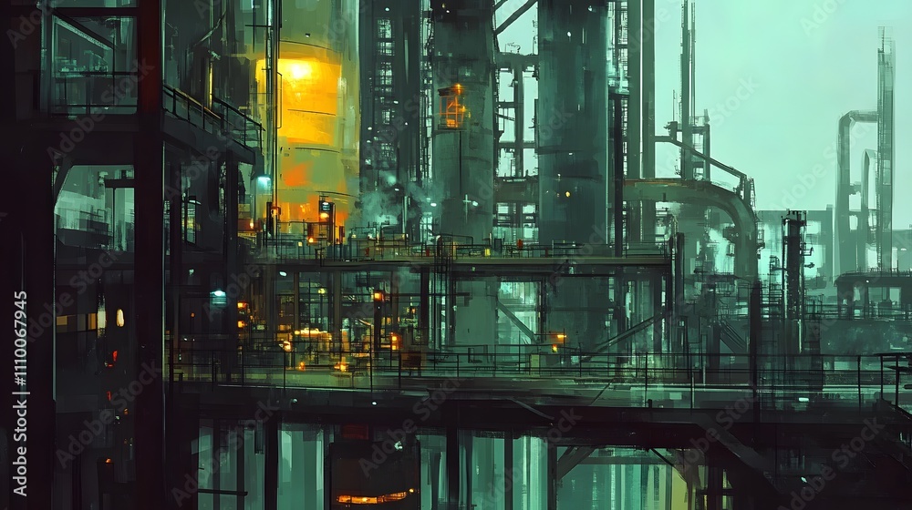 Industrial plant view with moving machinery