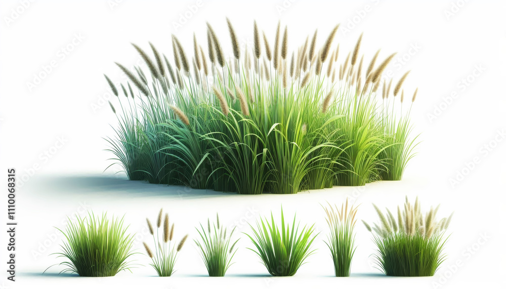 grass Realistic side, front and top view, isolated on white background