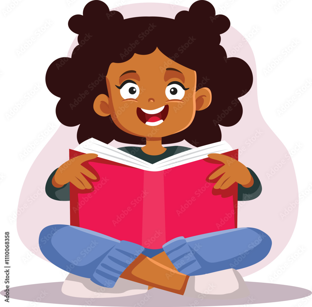 Happy Girl Reading a Fairytale Book Vector Illustration. Cheerful relaxed little reader holding a novel for her age
Happy Girl Reading a Fairytale Book Vector Illustration. Cheerful relaxed little reader holding a novel for her age